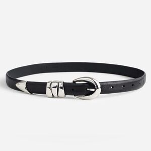 Madewell Black Leather Belt with Silver Buckle Small
